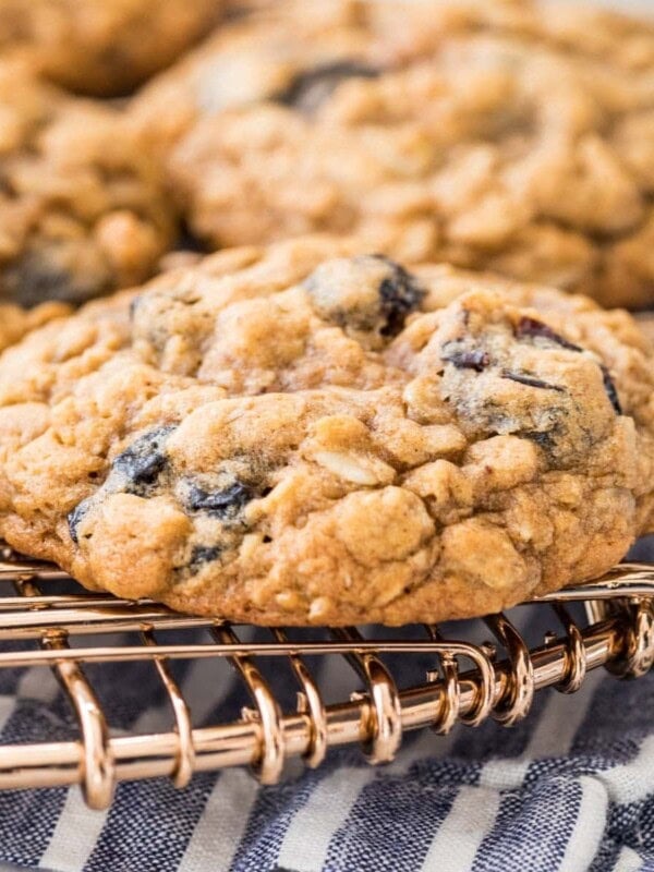oatmeal raisin cookie on a metal cooling rack