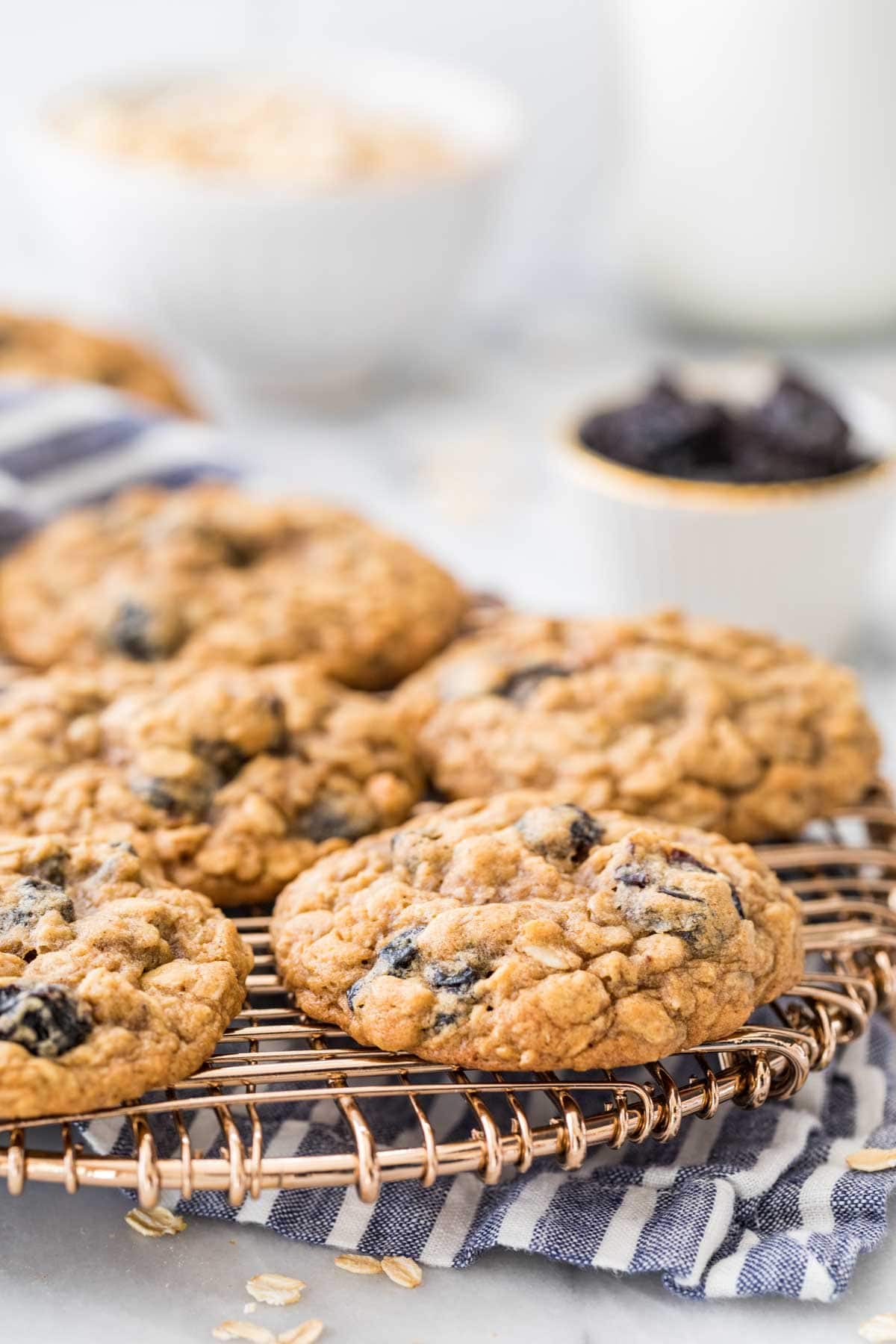 oatmeal raisin cookies on a metal cooling rack