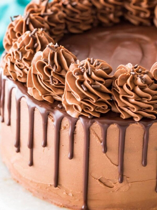 chocolate cake decorated with a chocolate ganache drip