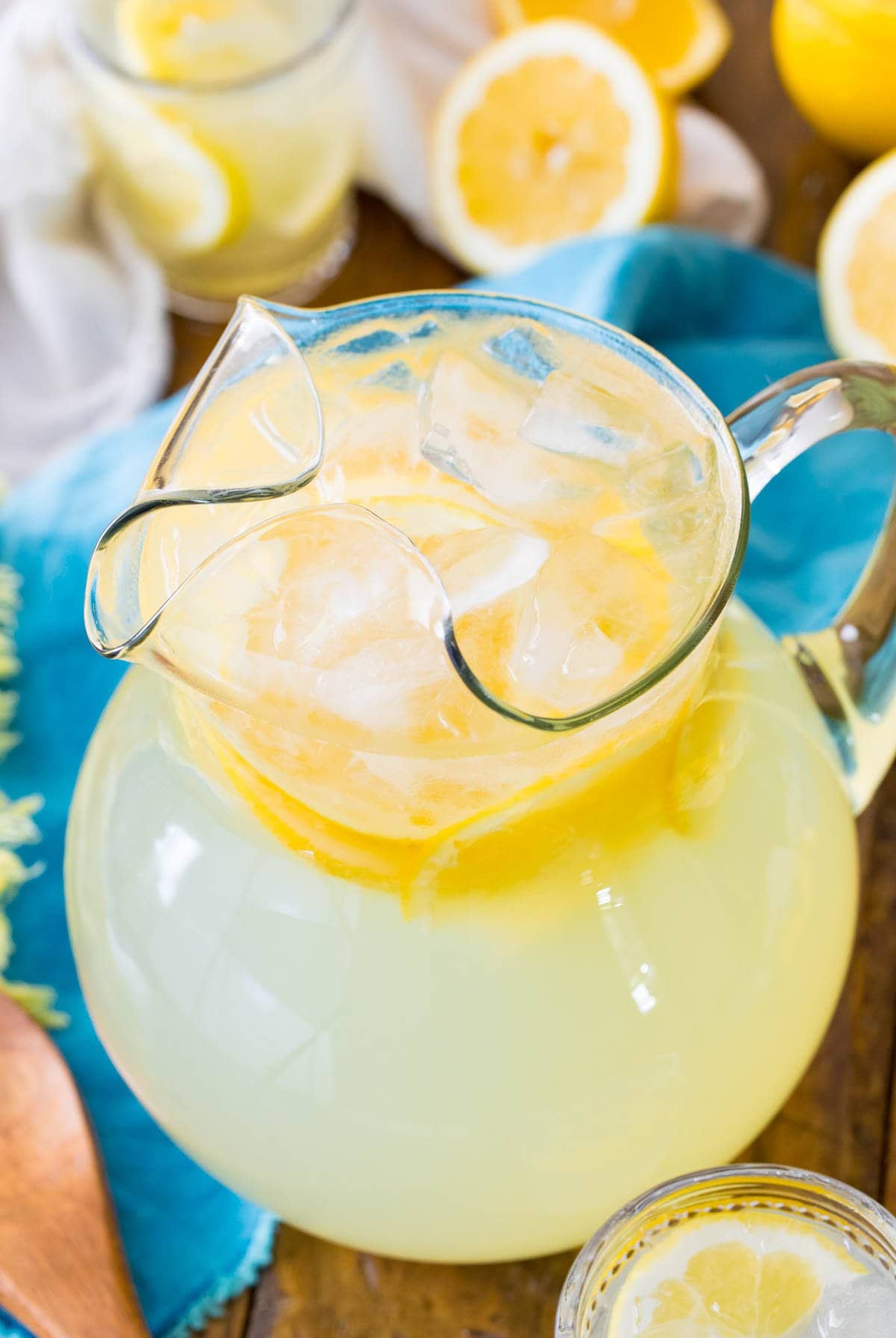 glass pitcher of lemonade