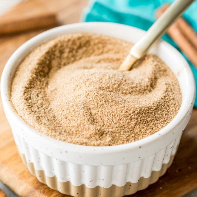 small white ramekin of cinnamon sugar
