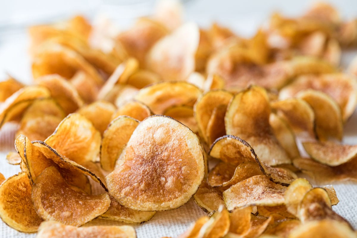 homemade potato chips with curled edges