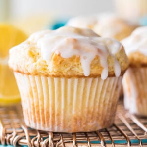 lemon muffin topped with glaze