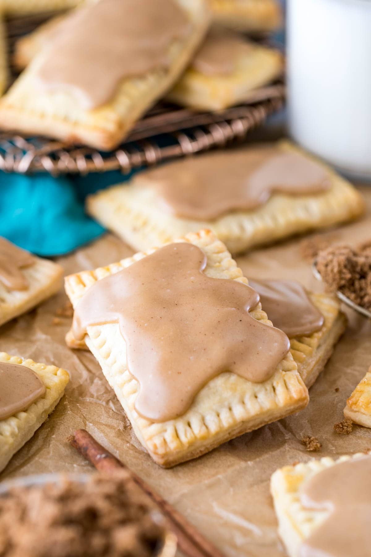 two brown sugar pop tarts with one resting on top of the other