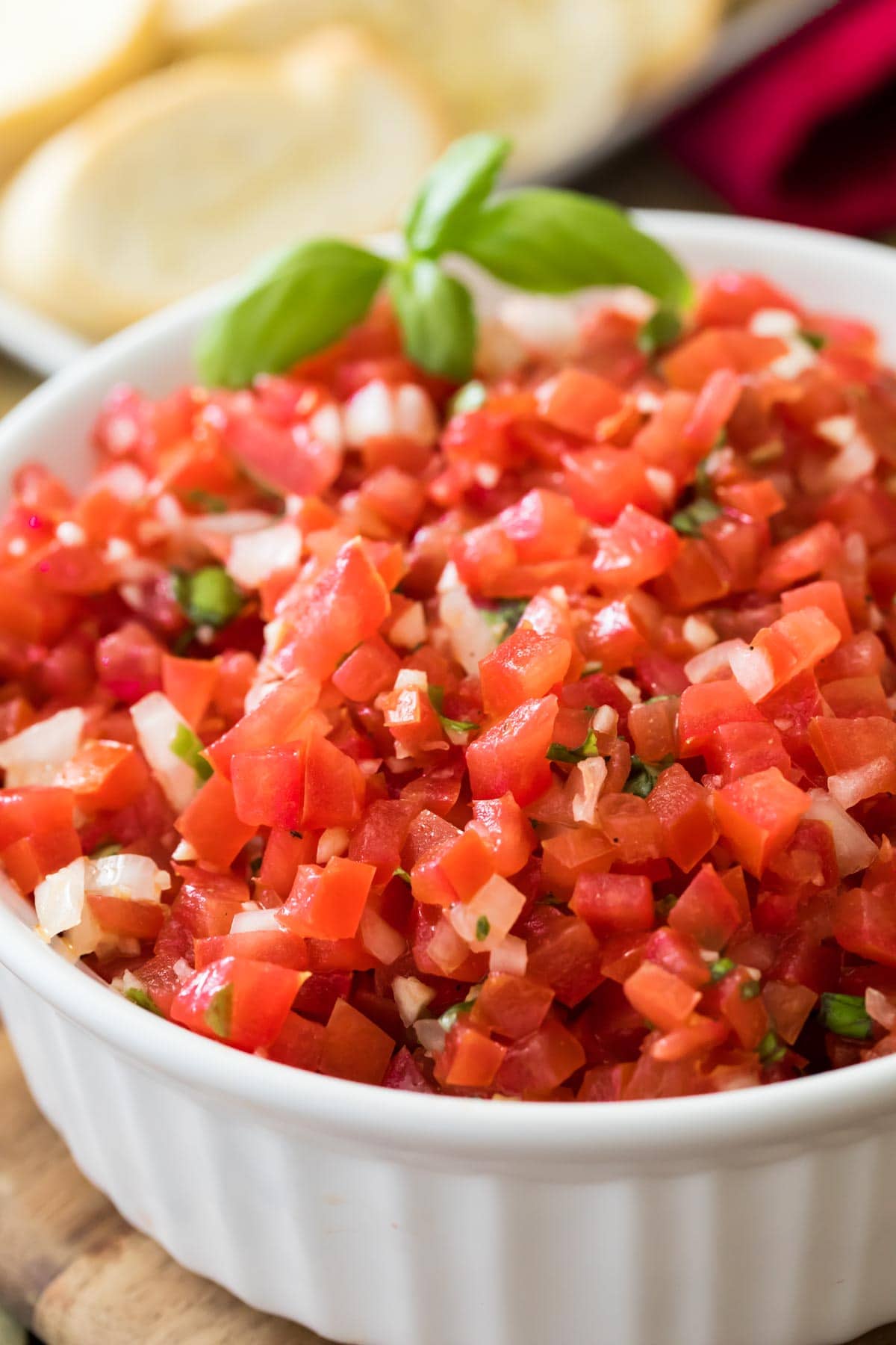 chopped tomato, garlic, and basil topping for toasted bread