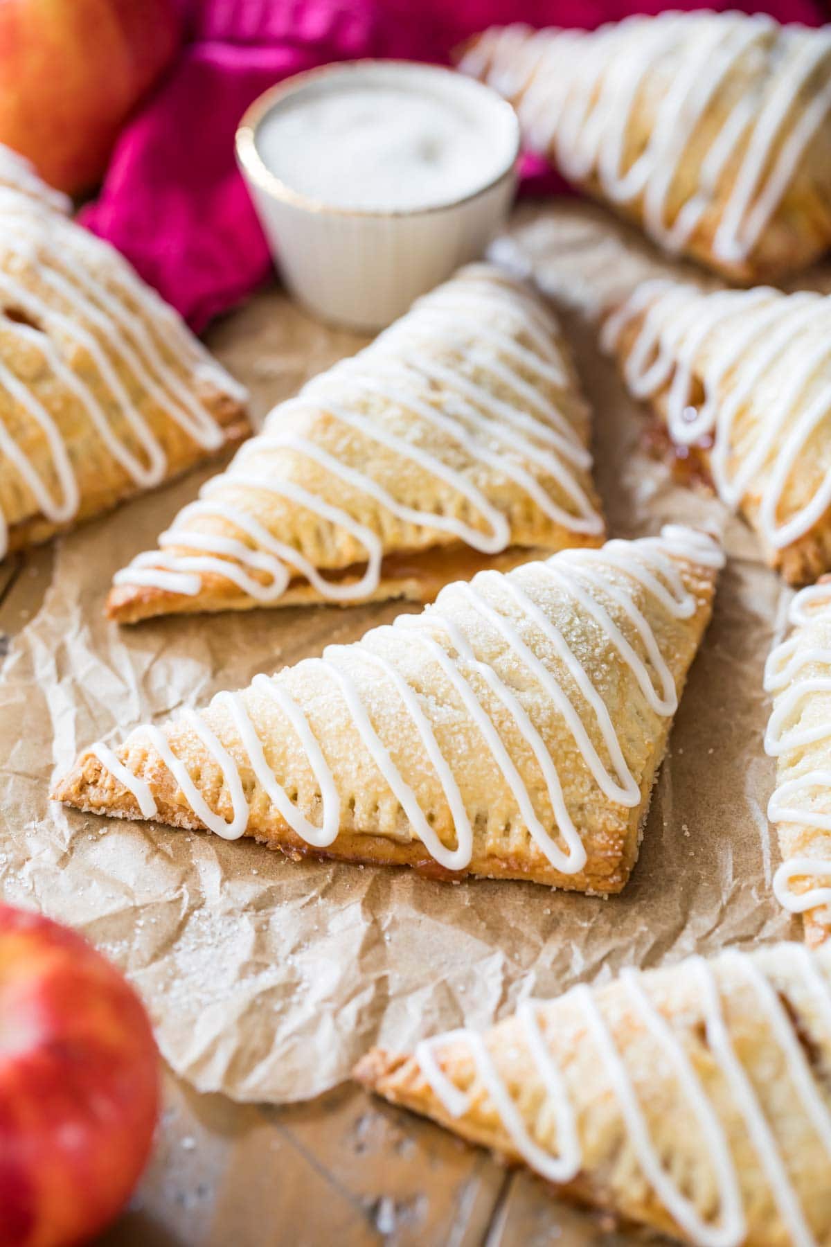 triangular-shaped pastries drizzled with white glaze