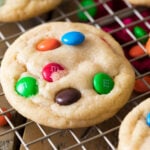 cookies studded with m&m candies laying against each other