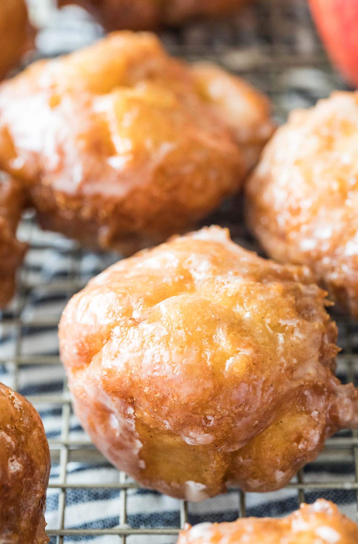 close-up view of glazed fritters