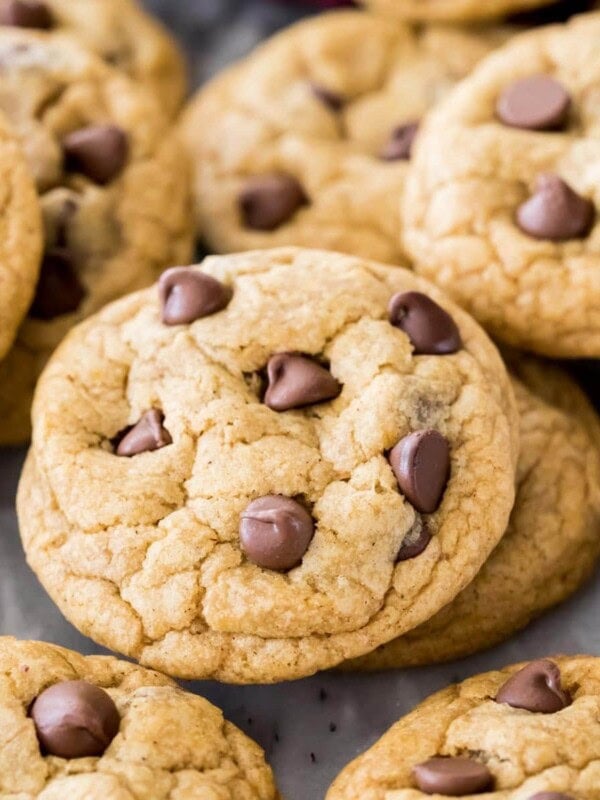 Pile of pumpkin chocolate chip cookies.