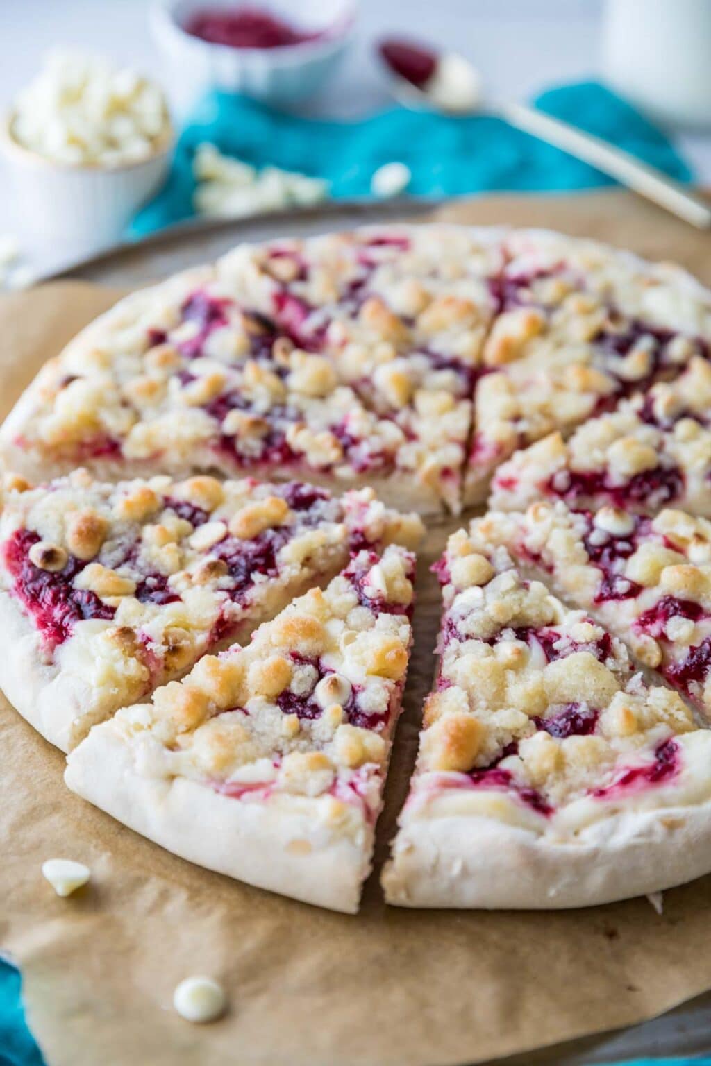 Raspberry Cheesecake Dessert Pizza - Sugar Spun Run