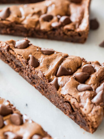 Triangle-shaped brownie pieces made from a small-batch brownies recipe.