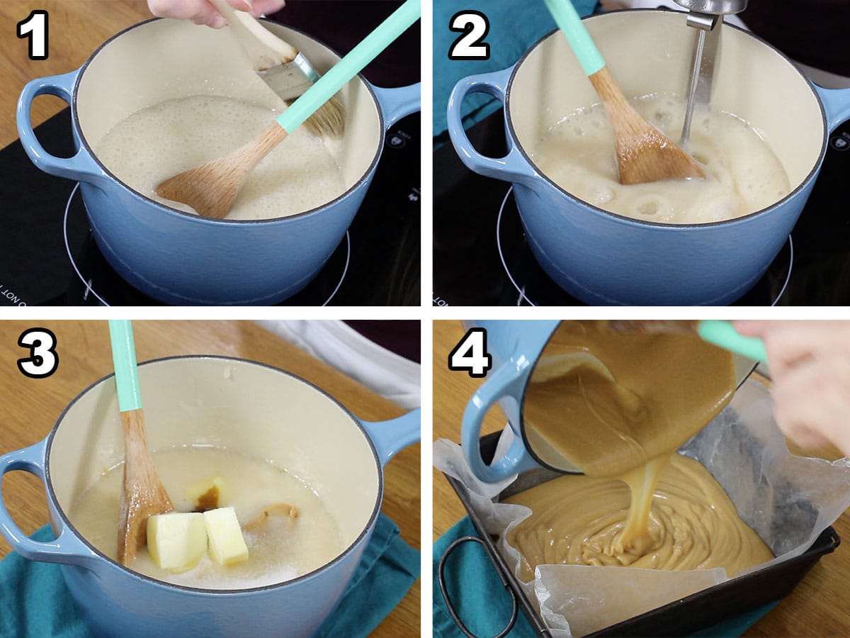 collage showing 4 steps to making peanut butter fudge