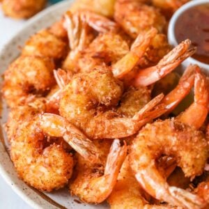 Homemade coconut shrimp on a plate.