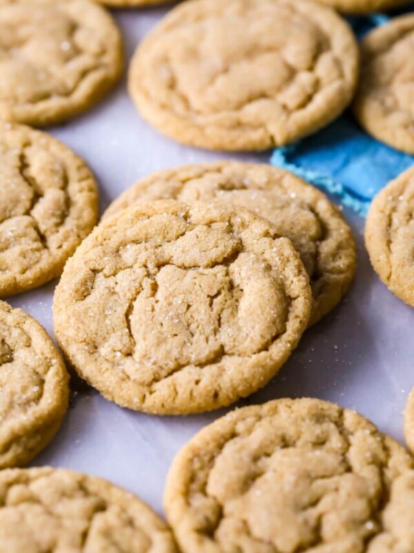 Close-up view of peanut butter crinkle cookies.