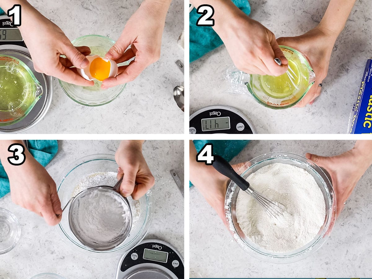 4 images showing steps to preparing to make french macarons