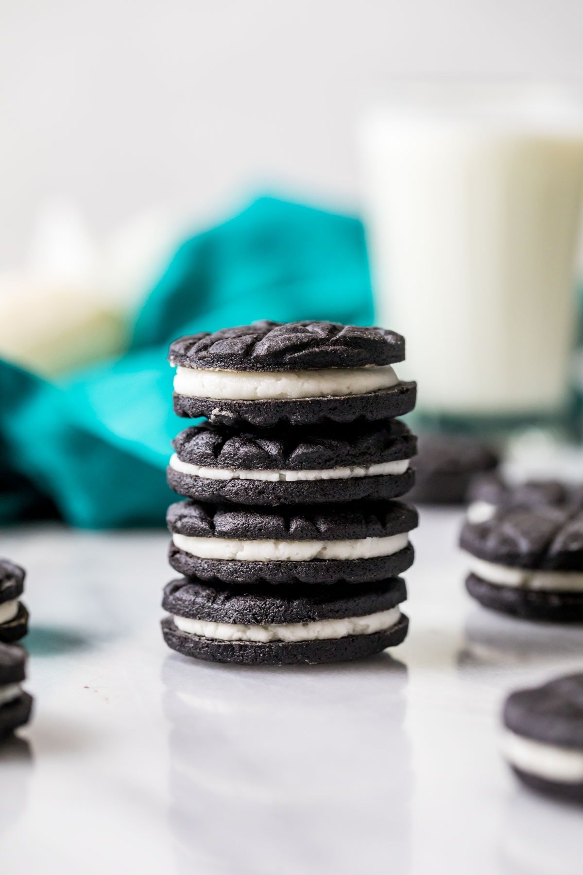 Vertical Large glass jars filled with cookies in kitchen Stock