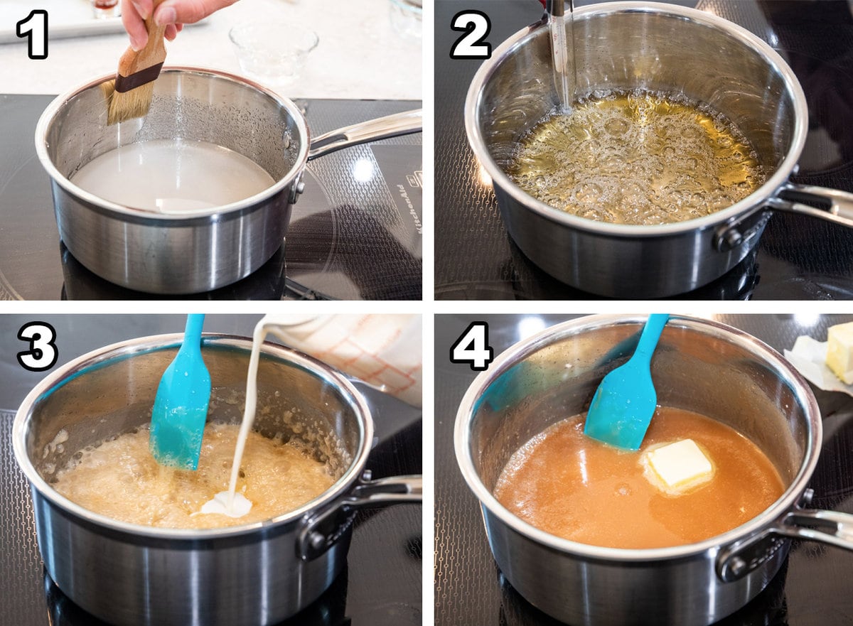 process of making caramel sauce collage