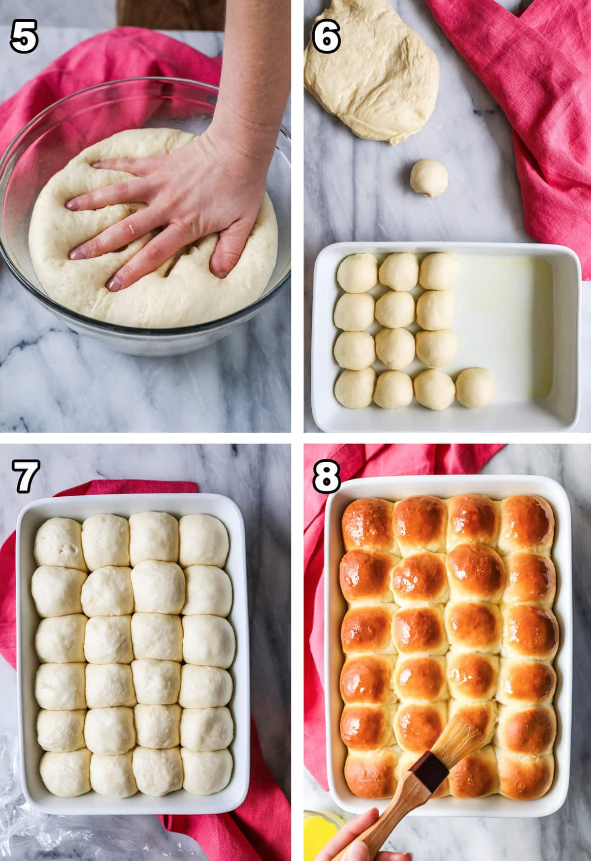 Four images showcasing how dinner rolls are made