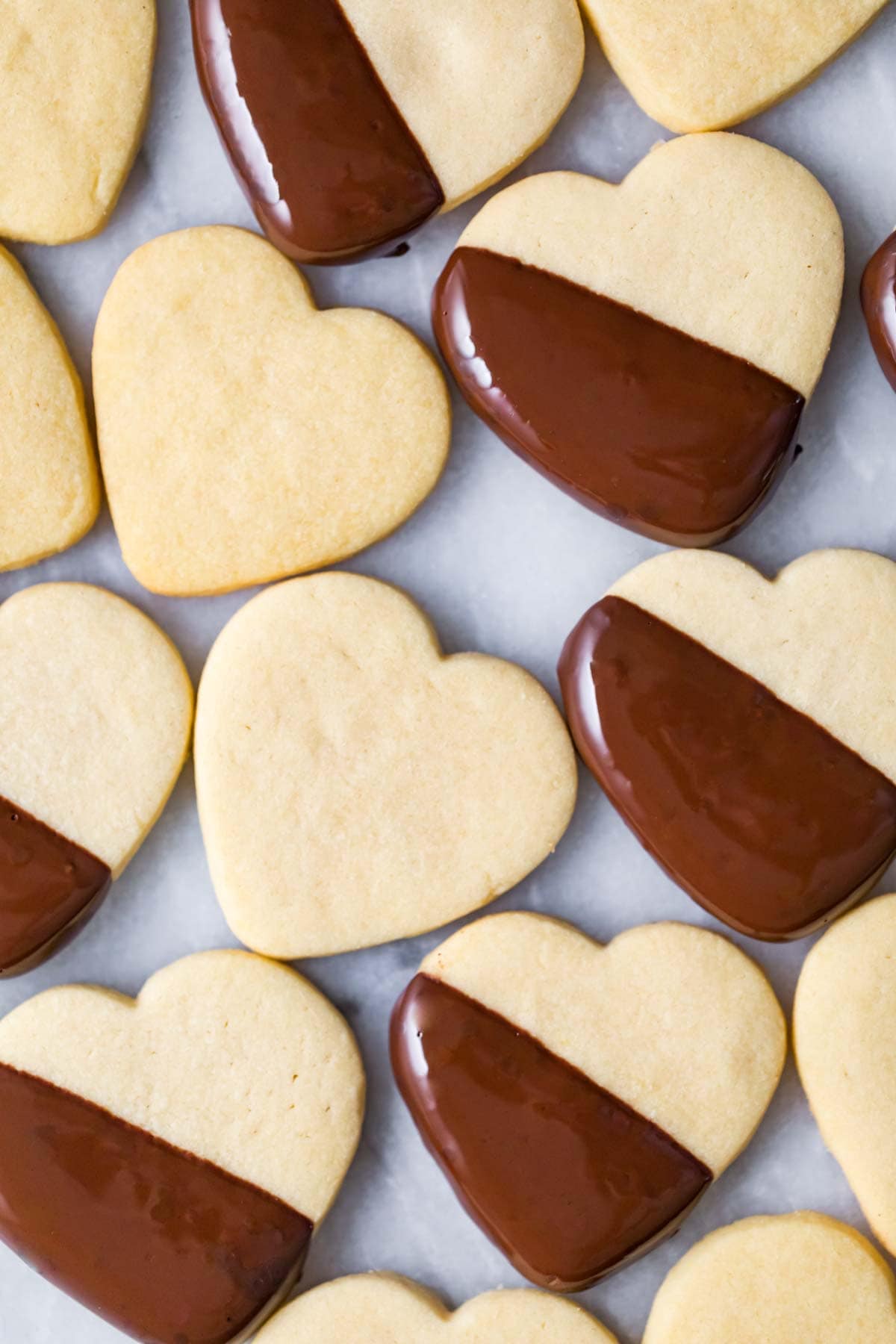 Heart shaped cookies made from a shortbread cookie recipe.