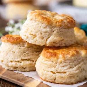 Three sourdough biscuits stacked on top of each other.