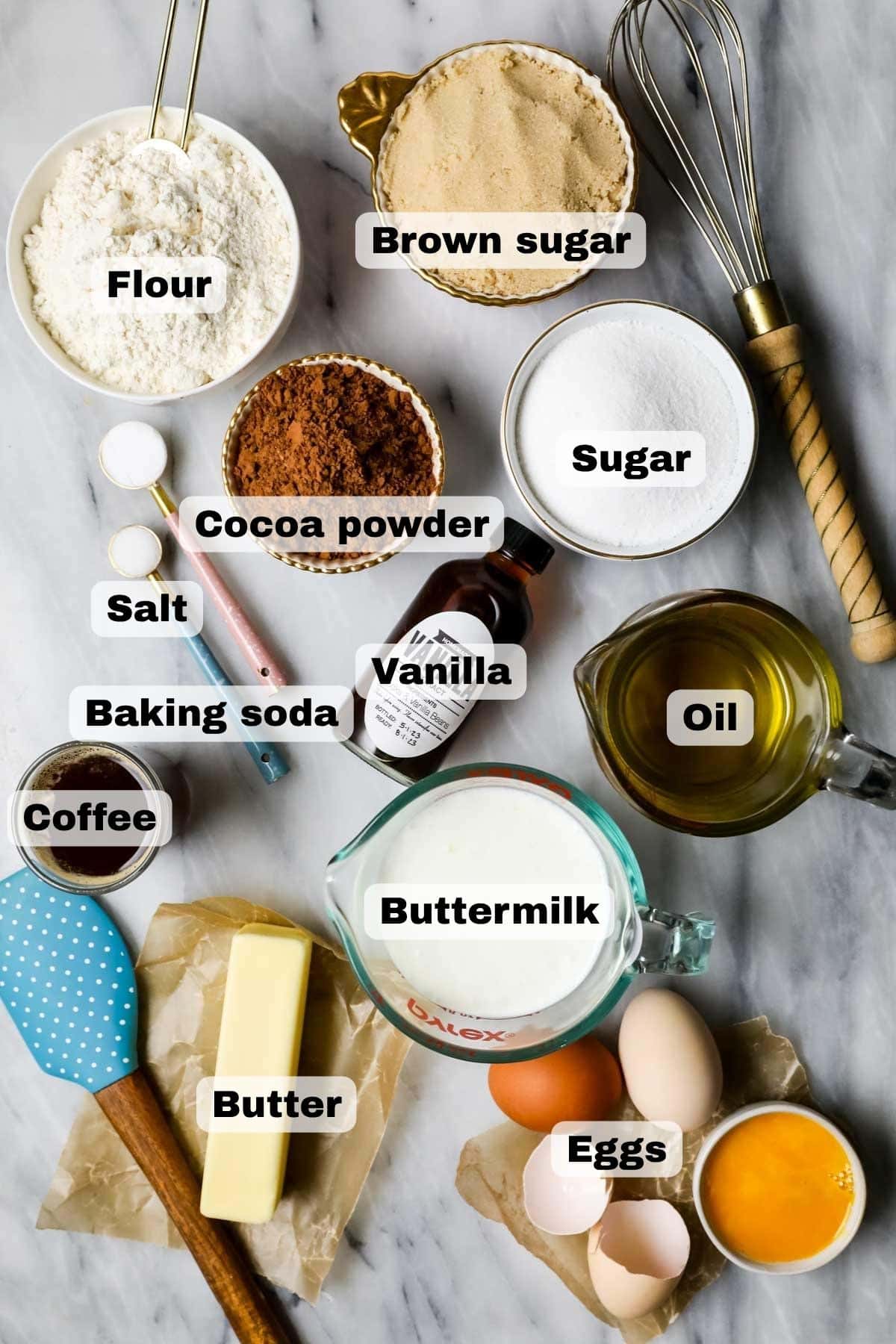 Ingredients needed for my chocolate cake recipe