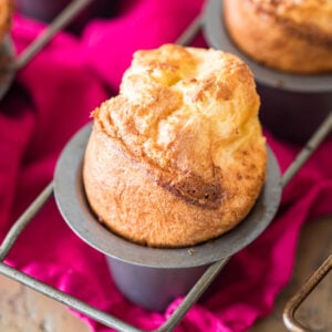 Close-up overhead shot of a popover in a popover pan.