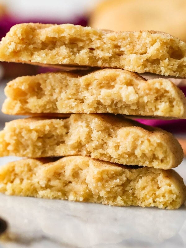 Stack of four brown butter snickerdoodle halves.
