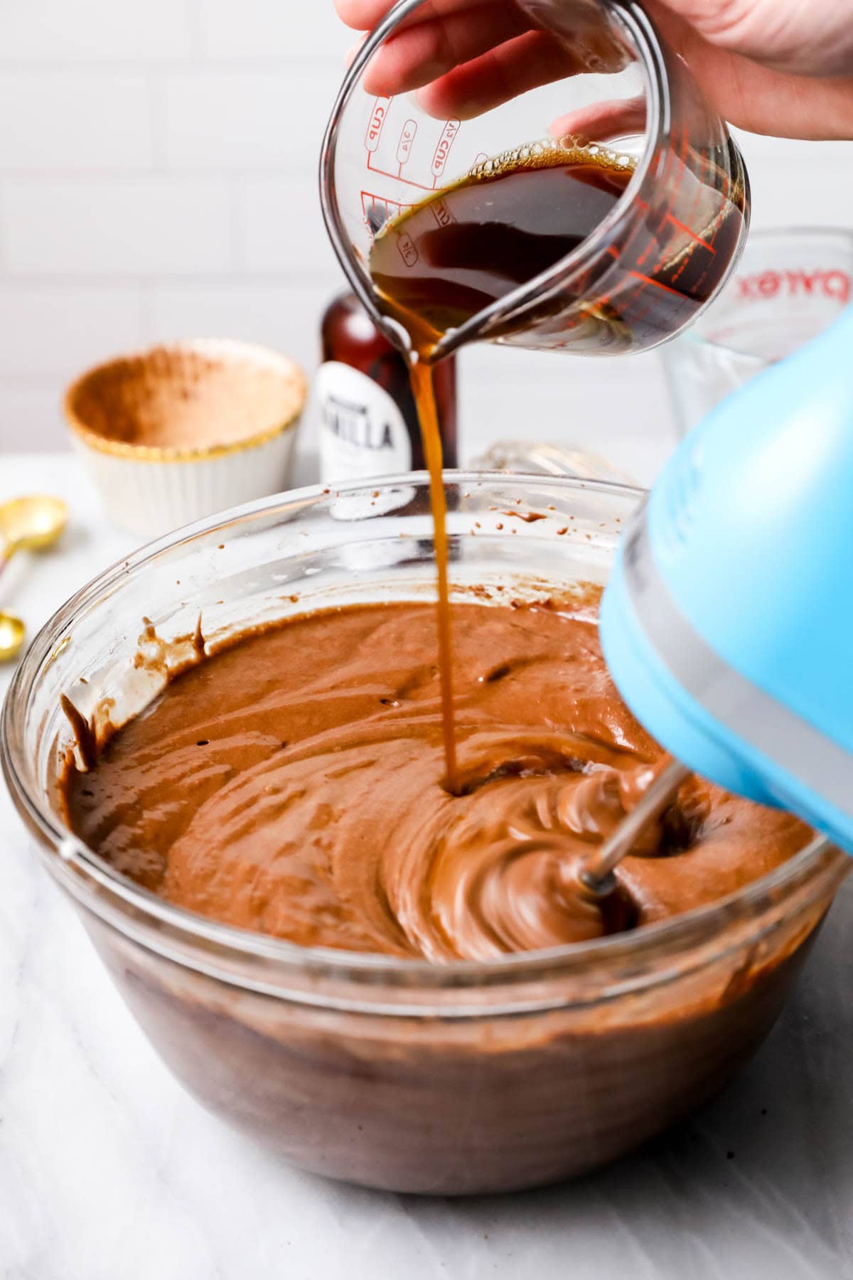 Making chocolate cake batter