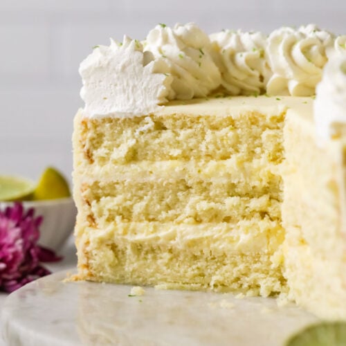 Cross section of a key lime cake.