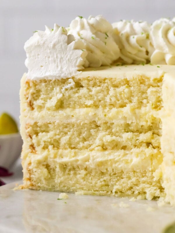 Cross section of a key lime cake.