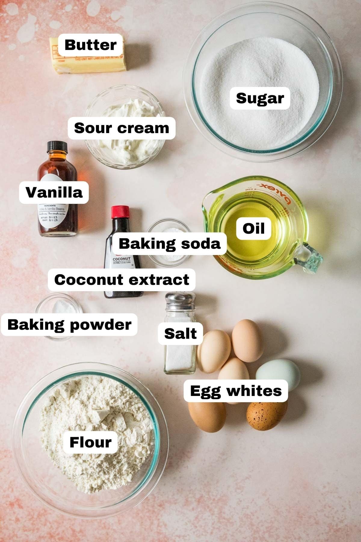 Ingredients for cake portion of coconut cake 