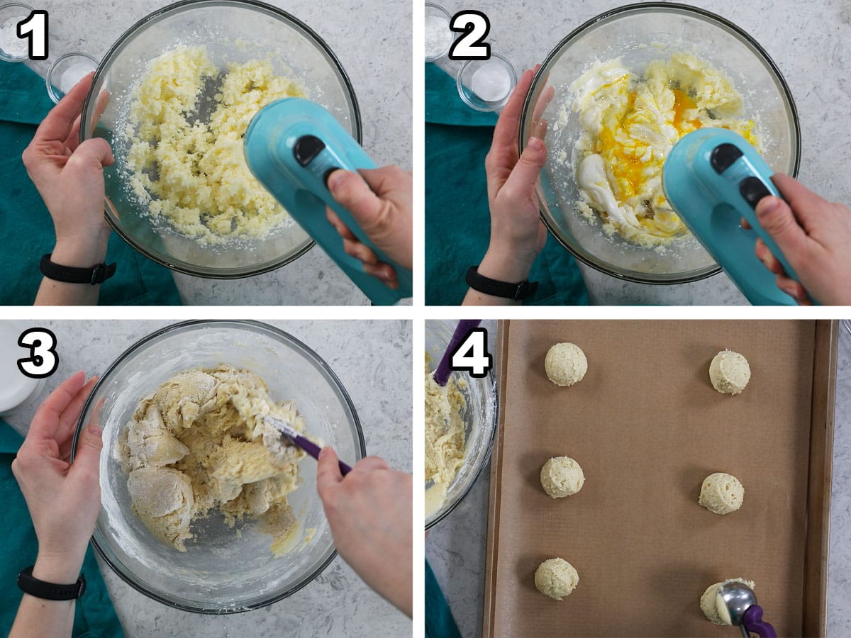 4-image collage showing 4 steps to making sour cream cookies