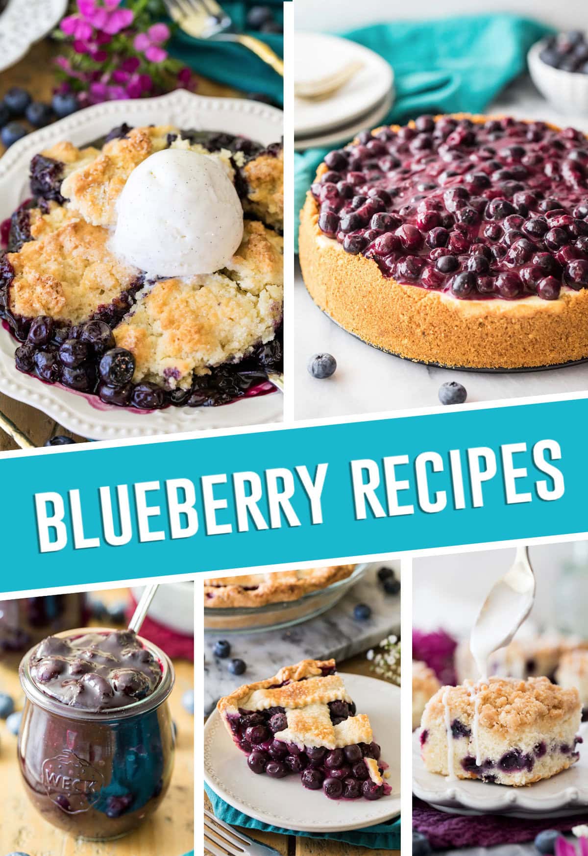 collage of blueberry recipes