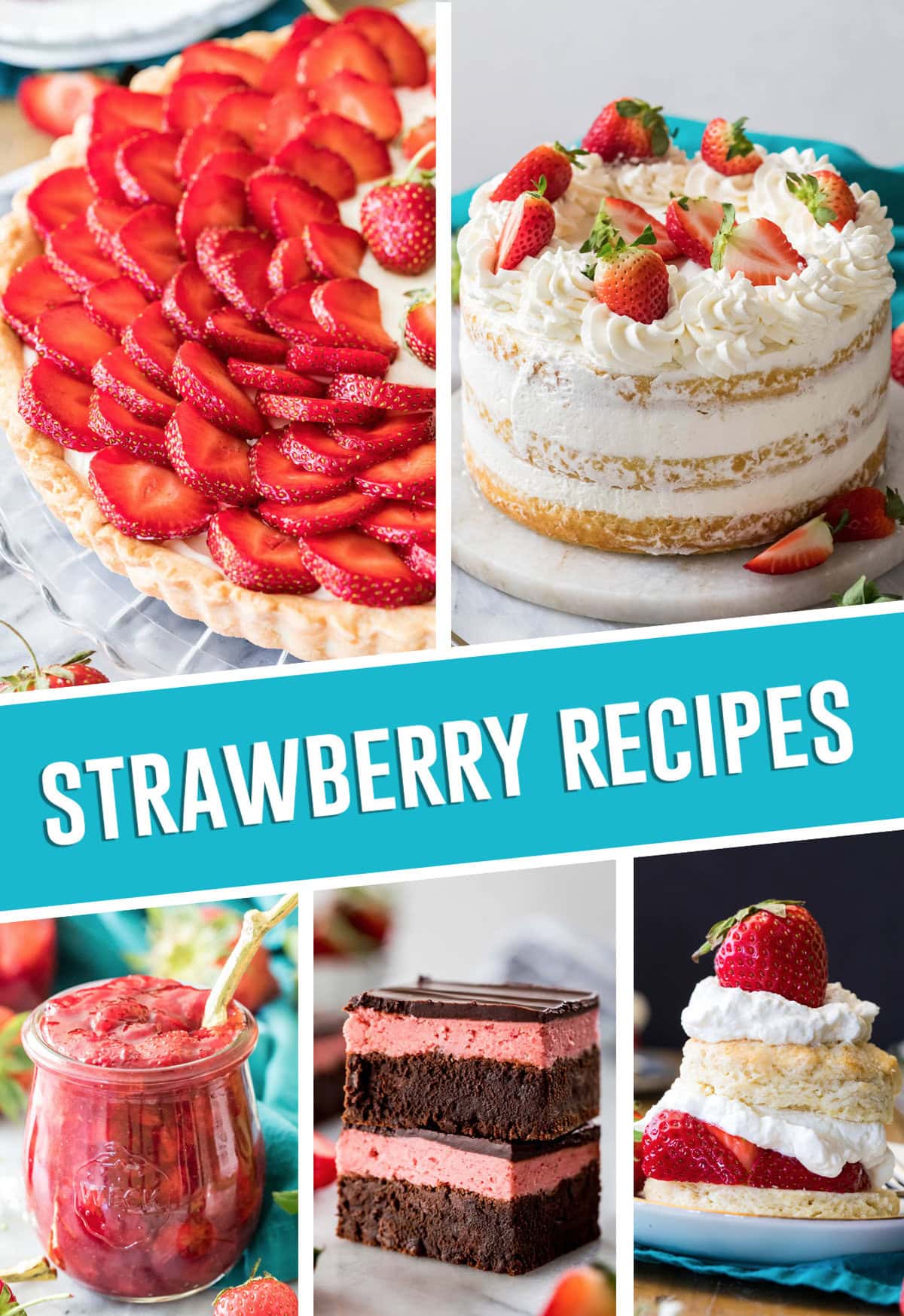 collage of strawberry recipes
