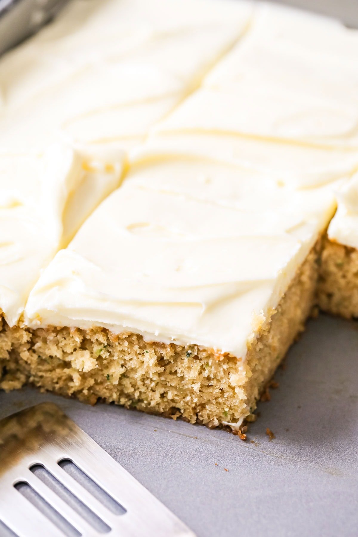 Cake made with zucchini topped with a cream cheese frosting.