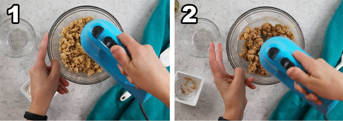 Two photos showing a brown sugar cinnamon filling being prepared.