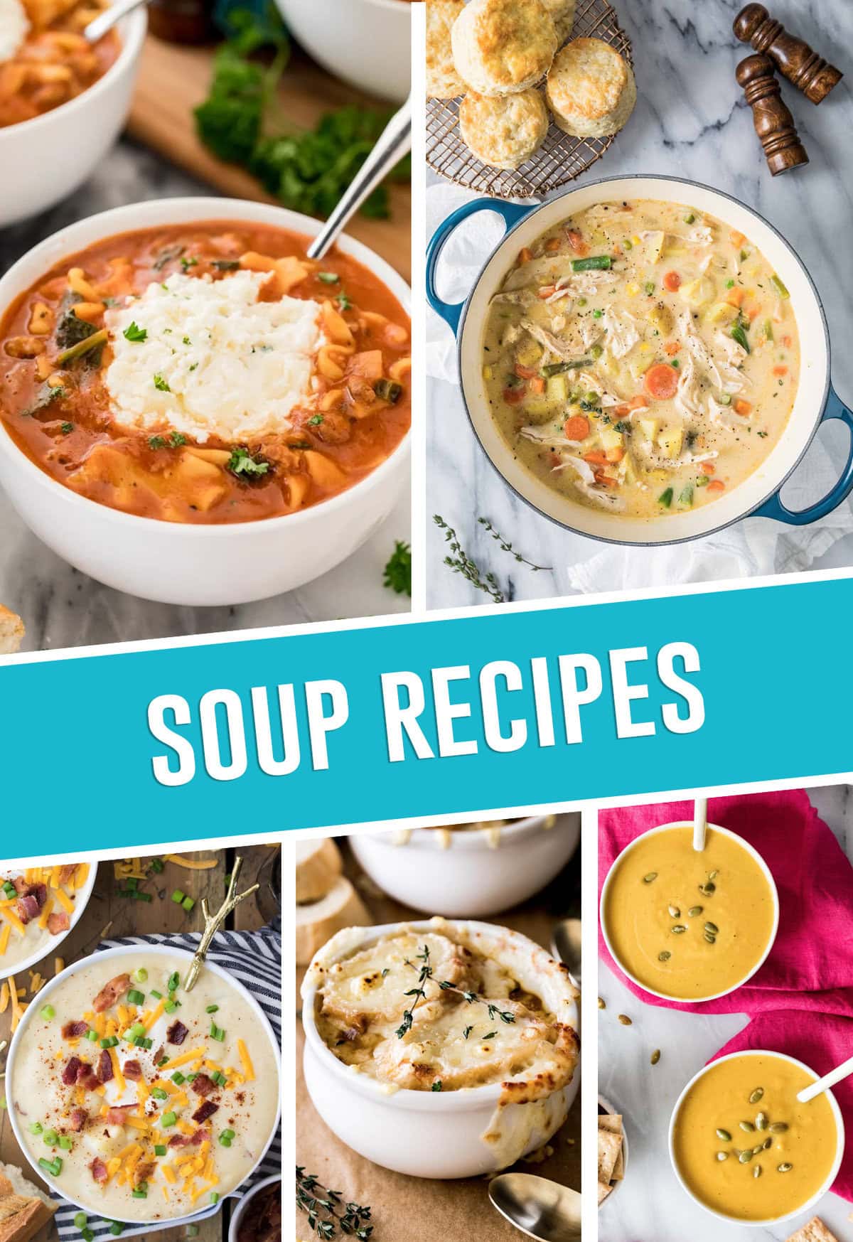 collage of soup recipes