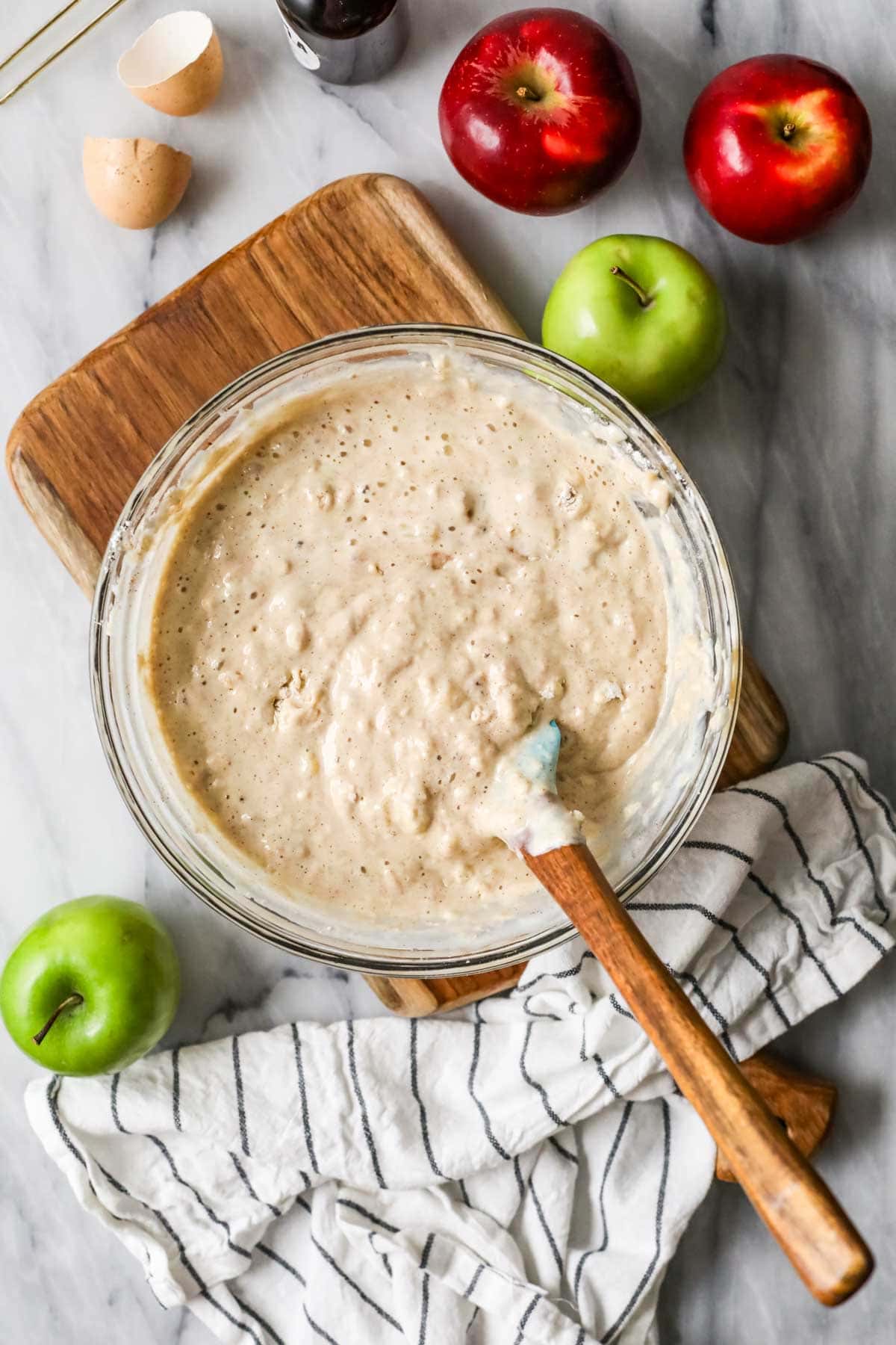 pancake batter in a mixing bowl, just combined