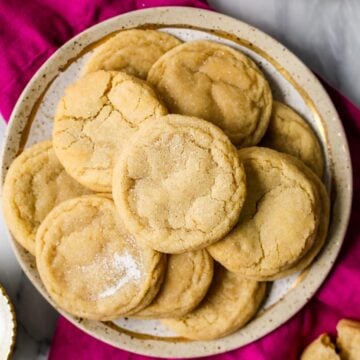 Overhead view of a plate of maple brown sugar cookies.