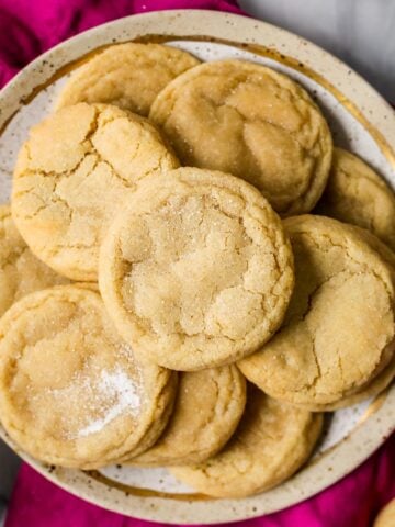 Overhead view of a plate of maple brown sugar cookies.