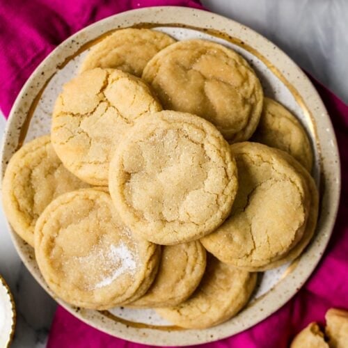 Overhead view of a plate of maple brown sugar cookies.