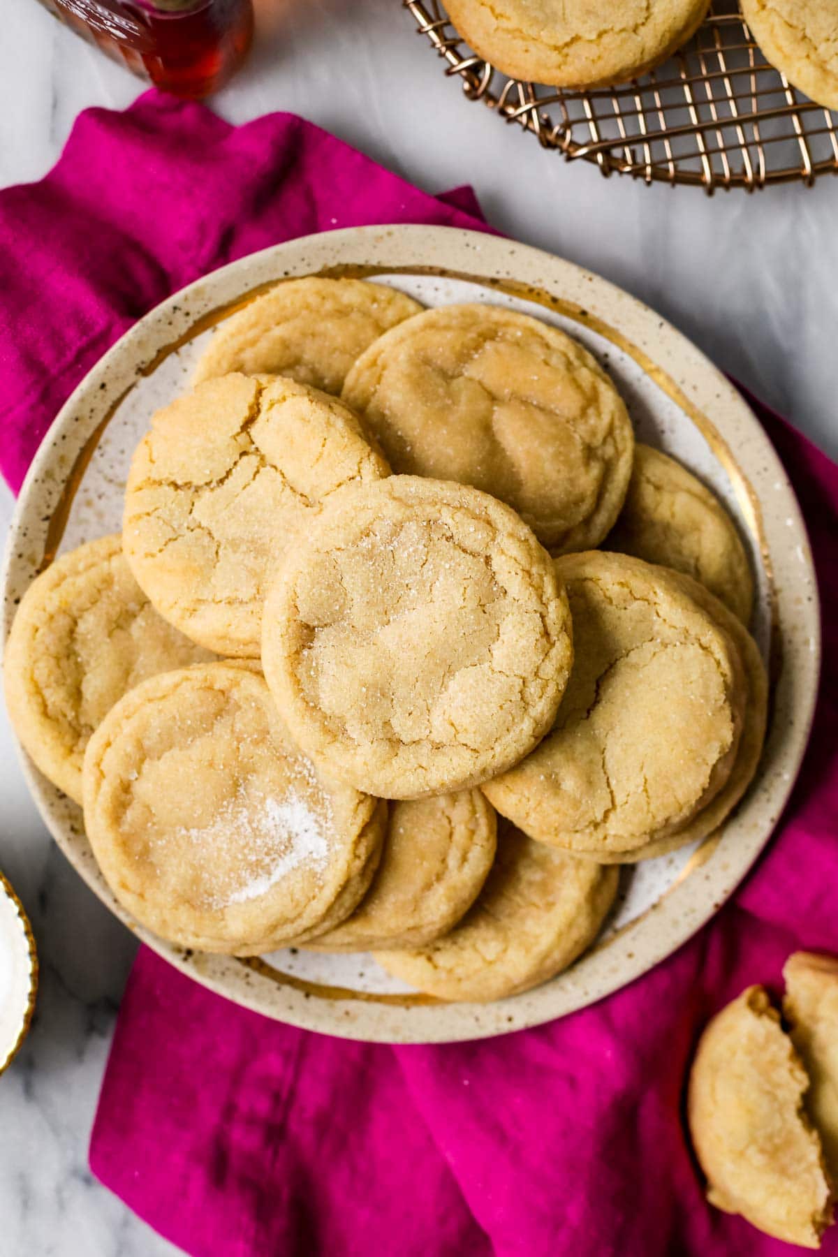 Overhead view of a plate of maple brown sugar cookies.