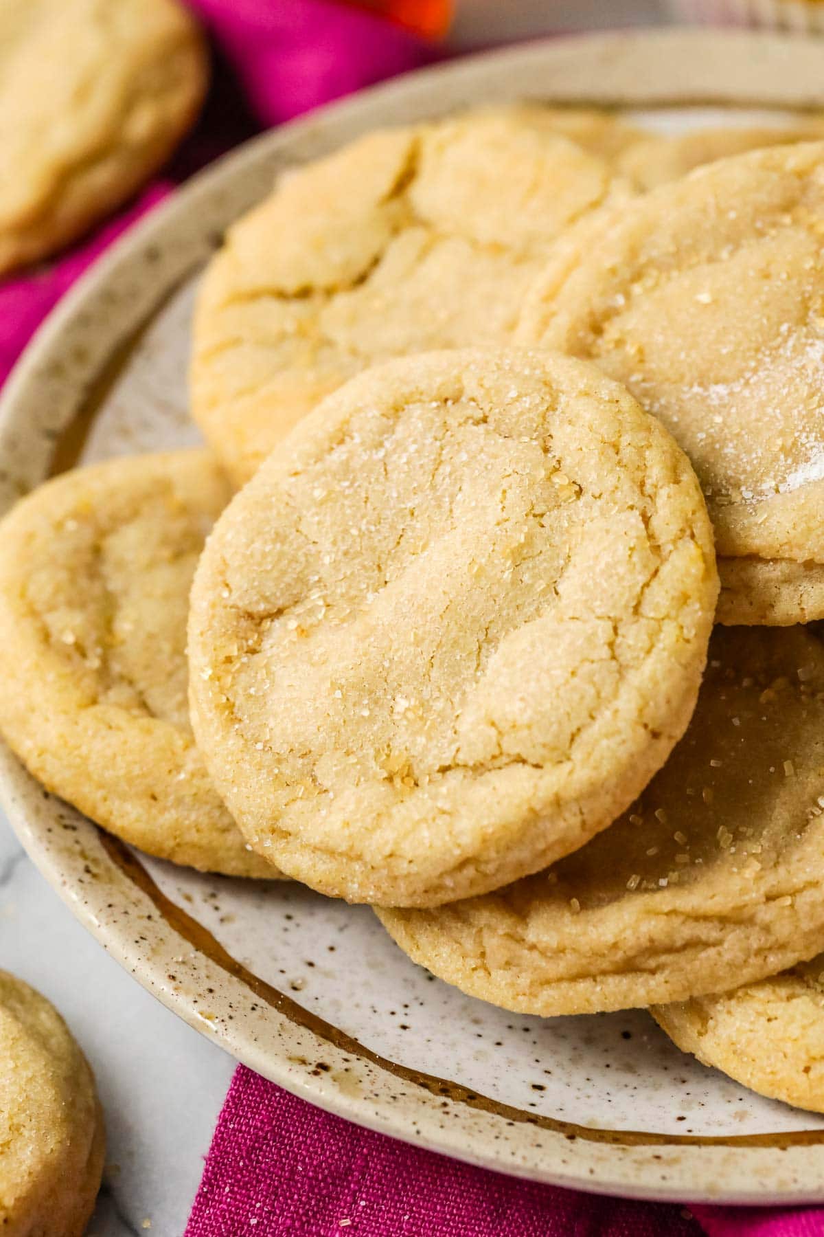 Close-up of a plate of cookies made with brown sugar and maple syrup.