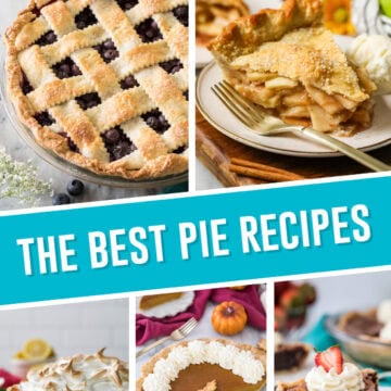 collage of the best pie recipes, collage includes five pie images