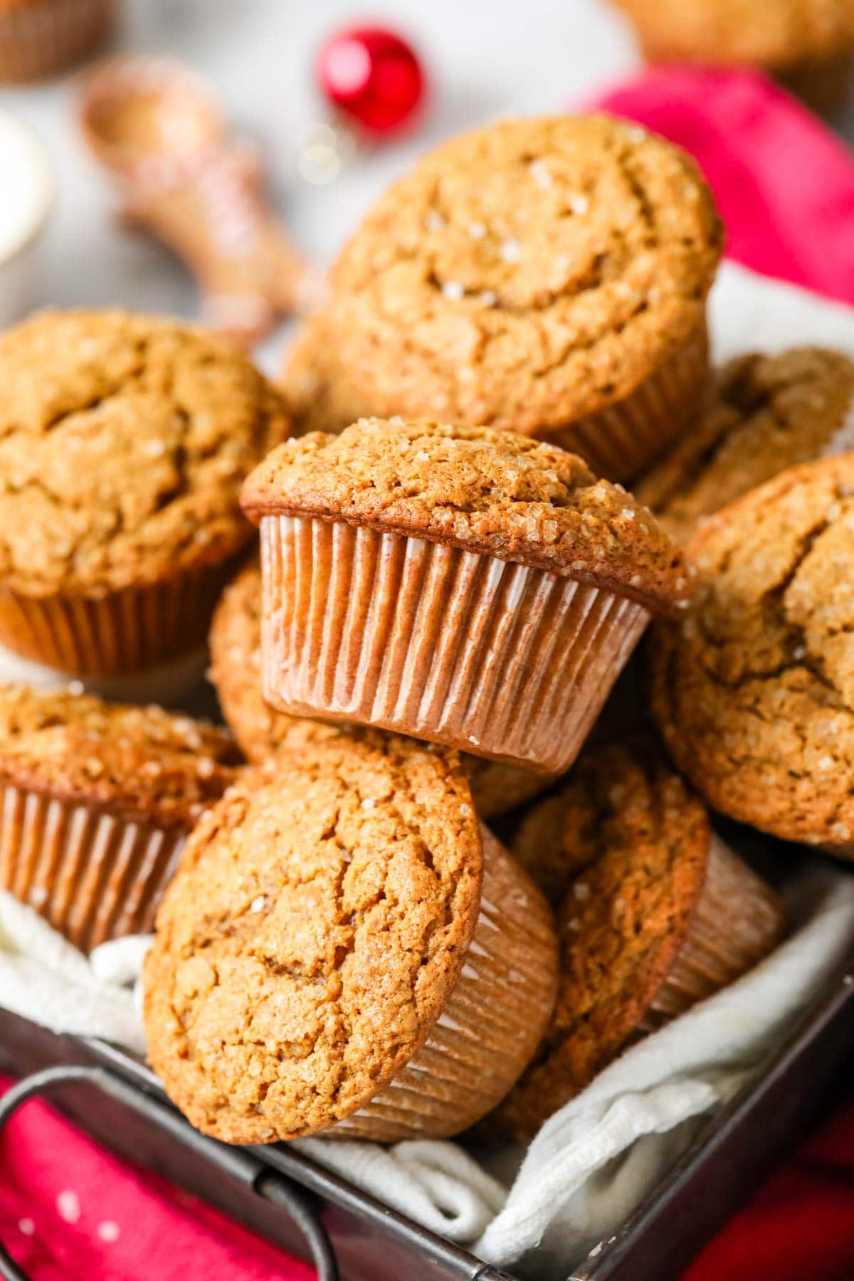 Pile of gingerbread muffins in a bowl.