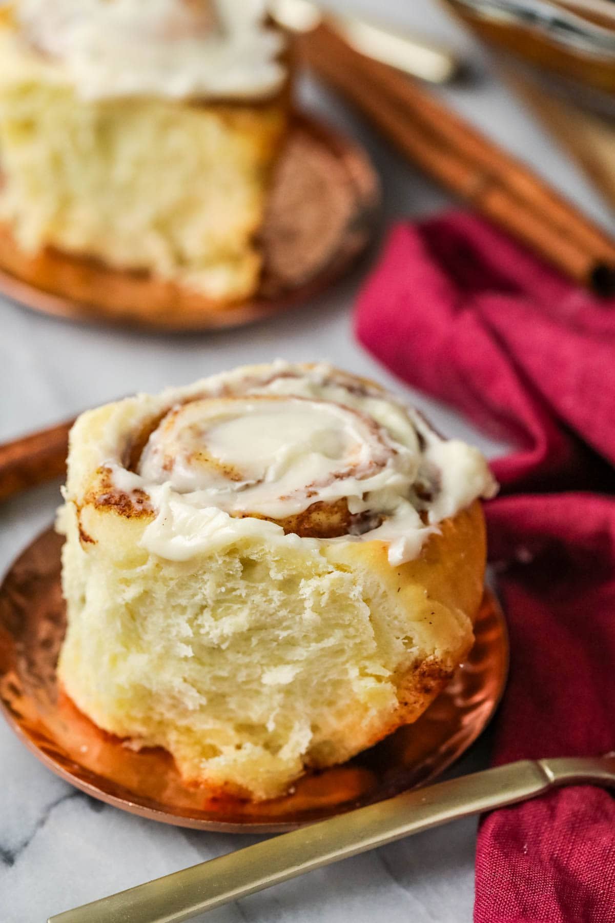 Homemade cinnamon roll on a plate.