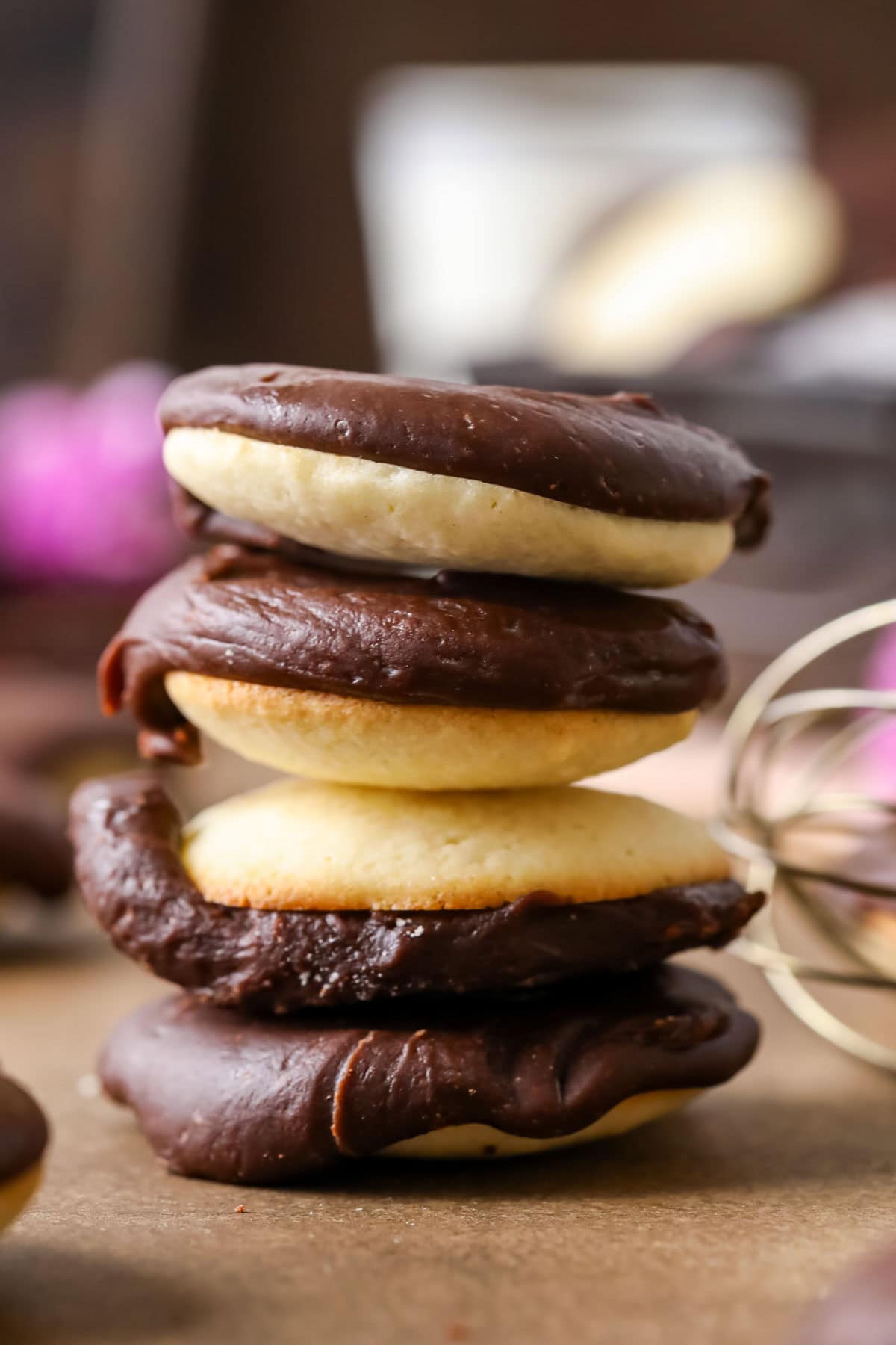 Stack of homemade berger cookies.