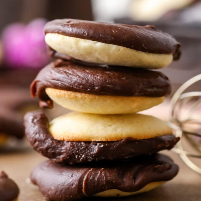 Stack of homemade berger cookies.