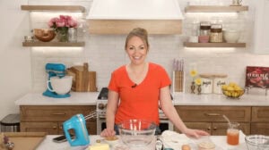 Photo of Sam in her new kitchen