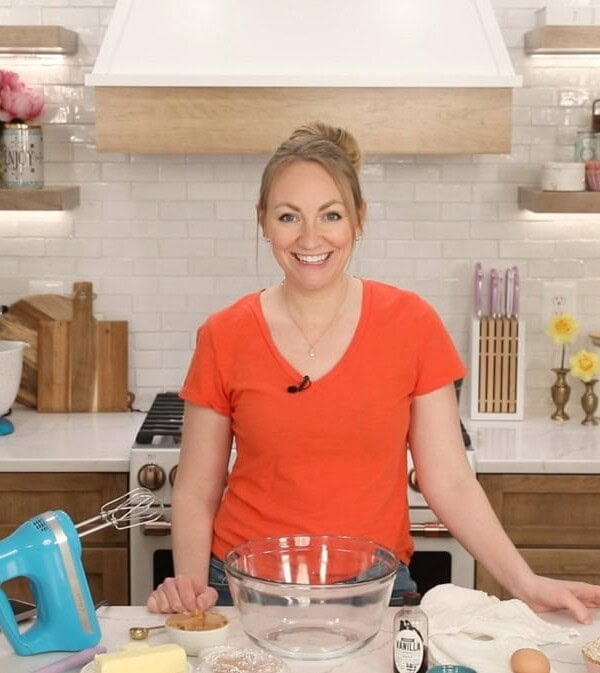 Photo of Sam in her new kitchen